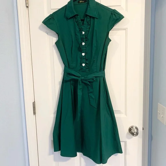 Green Midi Dress with Bow Detail - Picture 1 of 5